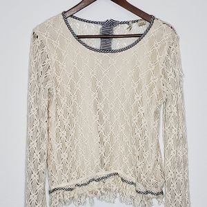 BKE lace crochet open back top Small
